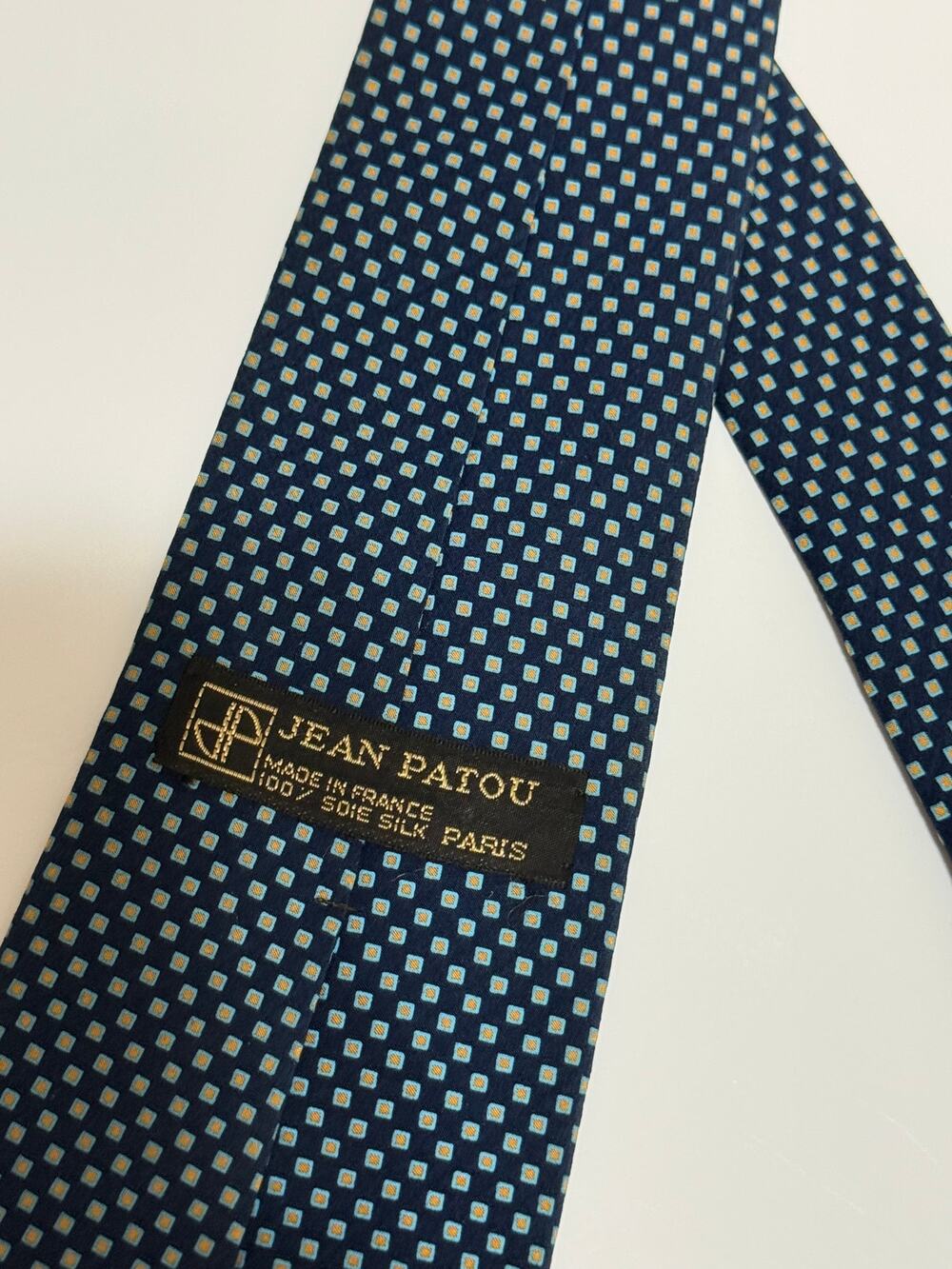 Vintage Jean Patou 100% Silk Men's Necktie - Tie - Blue Block Print